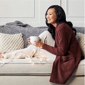 NWT Barefoot Dreams Cozychic Cali Cardi Cardigan Sweater Garnet Rosewood Medium
